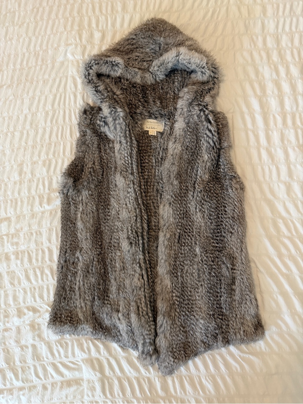 Nicole Miller Gray Faux Fur Vest with Hooded Style
